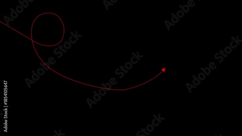 Animation of a dotted line path Concept of movement, flying and goal Minimal Travel and tourism concept. Dashed arrow line curving and looping