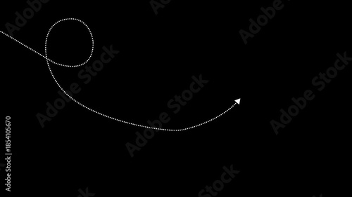 Animation of a dotted line path Concept of movement, flying and goal Minimal Travel and tourism concept. Dashed arrow line curving and looping