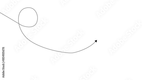 Animation of a dotted line path Concept of movement, flying and goal Minimal Travel and tourism concept. Dashed arrow line curving and looping