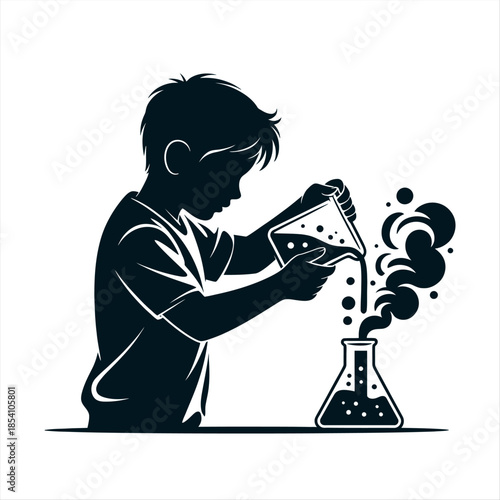 Young boy conducting a science experiment Vector