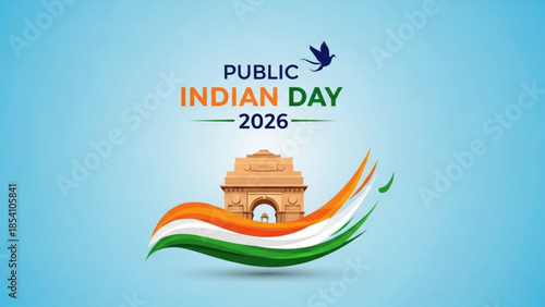 Indian day 2026, public celebration with india gate monument and tricolor flag