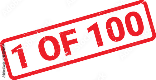 Distressed Red 1 OF 100 Rubber Stamp Impression on White Background