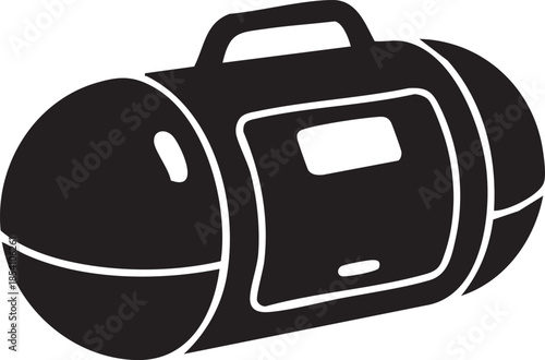 Black silhouette of a cylindrical duffel bag with a handle and pocket travel luggage