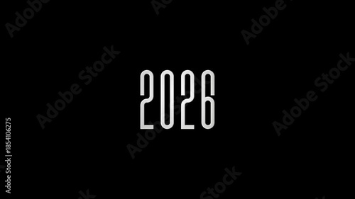 Sliding 2026 text Happy new year 2026 animation with Black background. New year greetings. Happy new year welcome 2026.