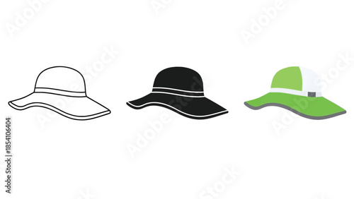 Stylish Hat Vector Set for Fashion Accessories in Line, Silhouette and Color Style