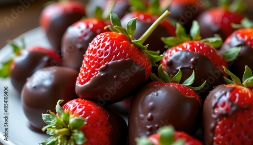 A plate filled with chocolate covered strawberries.