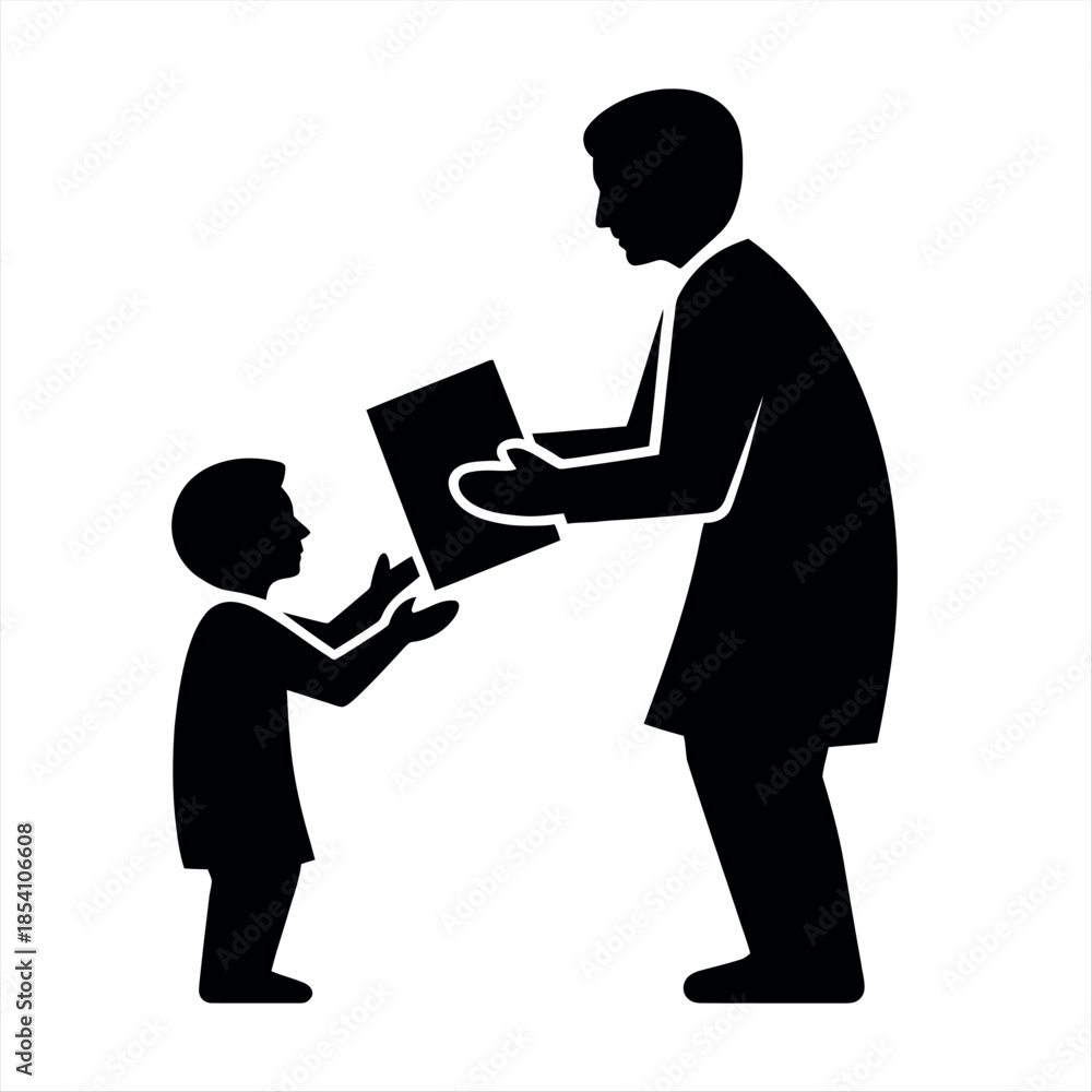 Fototapeta premium Father giving a certificate to his little son Vector