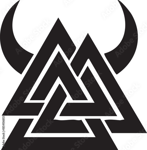 Black Viking Symbol Valknut With Horns On White Background vector