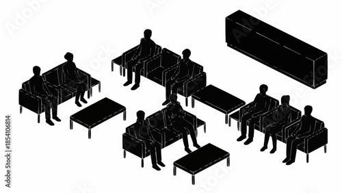 Silhouettes of People Sitting at Tables.