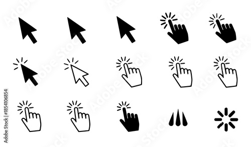 Computer Pointer and Click Icon Set Vector with Cursor Hand and Loading Symbols