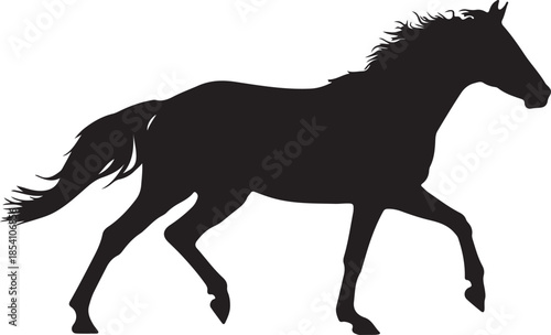 Black Horse Silhouette Trotting Isolated Vector Graphic on White Background