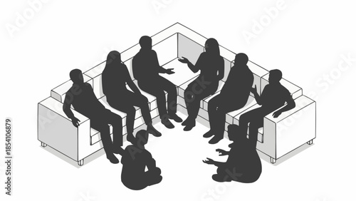 Group of People Silhouettes Sitting Together.