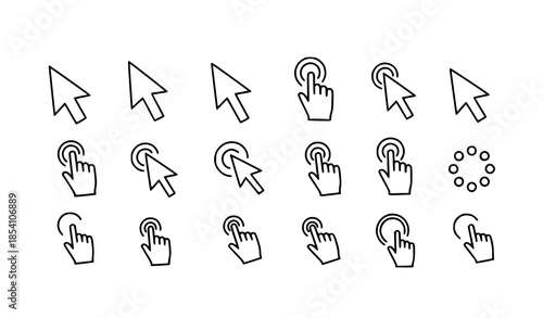 Outline Cursor and Pointer Click Icon Set Vector for Web Interface and UI Design