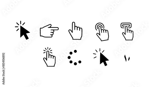 Pointer Click Cursor Icon Set Vector with Hand Click and Loading Interface Symbols