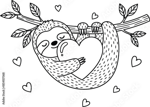 Adorable Sloth Illustrating Love and Relaxation in Nature