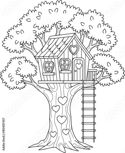 Charming Treehouse Coloring Page for Kids' Creativity
