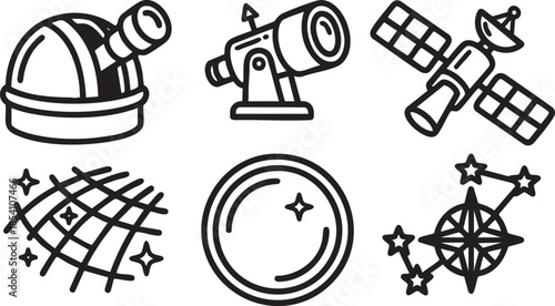 Hand drawn of astronomical and instruments astronomy telescope observatory satellite space