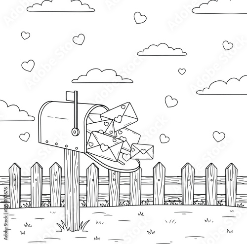 Romantic Mailbox Illustration with Love Letters and Hearts