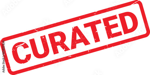 Curated Red Rubber Stamp Illustration Isolated on White Background Distressed Style