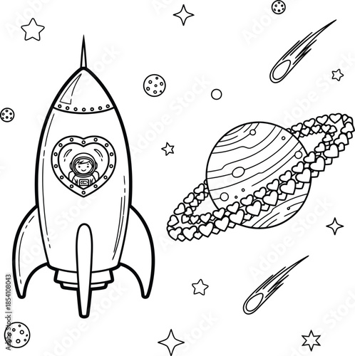 Cute Rocket in Space Illustration for Kids' Decor