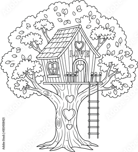 Charming Treehouse Coloring Page for Relaxation and Creativity