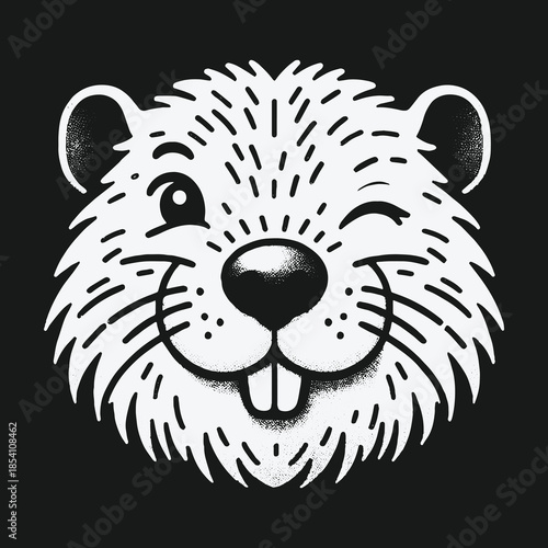 Cute winking beaver head cartoon mascot illustration.