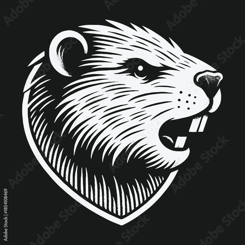 Angry beaver head mascot in a bold graphic style.
