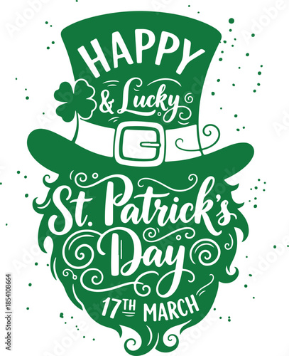 Happy and lucky st. patrick's day greeting with leprechaun hat and shamrock design