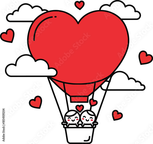 Romantic Hot Air Balloon Adventure with Heart Shapes
