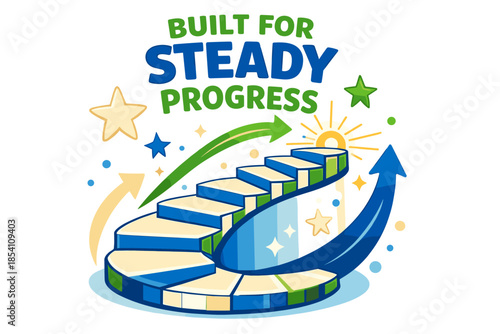 Built for steady progress: colorful spiral staircase with arrows and stars