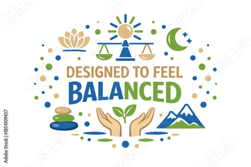 Designed to feel balanced: wellness and harmony symbols on calming background