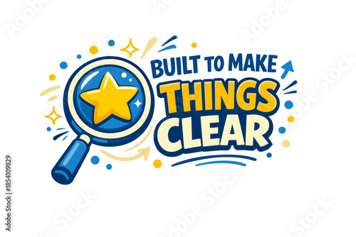 Magnifying glass with star and motivational text emphasizing clarity and direction