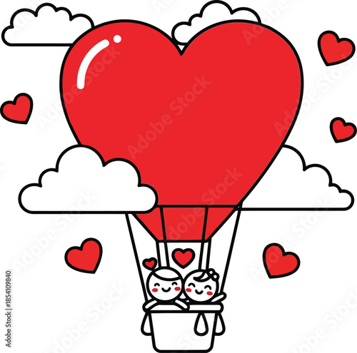 Romantic Hot Air Balloon Ride with Heart-shaped Design
