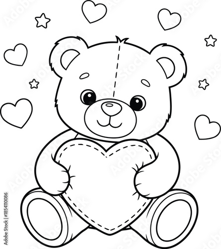 Adorable Cartoon Teddy Bear Holding a Heart for Kids