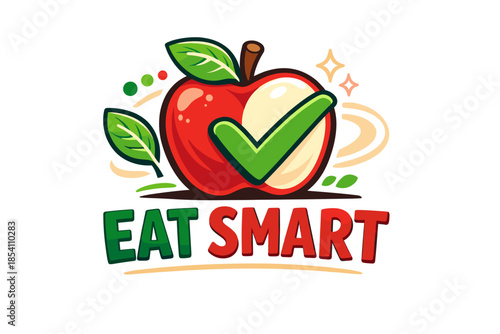 Eat smart logo with red apple and green checkmark for healthy nutrition