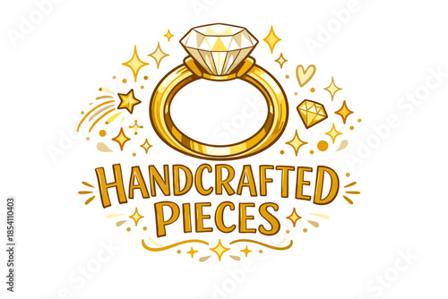 Handcrafted gold ring with diamond and decorative stars