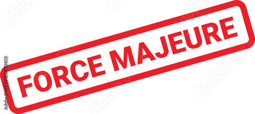 Red Inked Stamp Featuring the Words Force Majeure Against a White Background, Closeup View