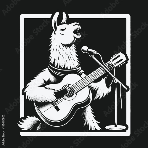 Funny musical llama performing a song with a guitar.