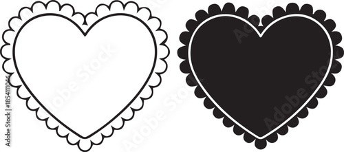Outline and Solid Black Heart Shapes with Scalloped Edges love symbol