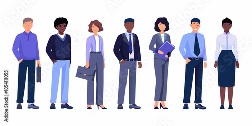 Diverse group of professionals standing in a row business attire illustration