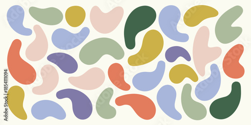 Abstract arrangement of colorful organic shapes against a cream backdrop