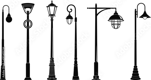 Collection of various street lamps and lighting fixtures