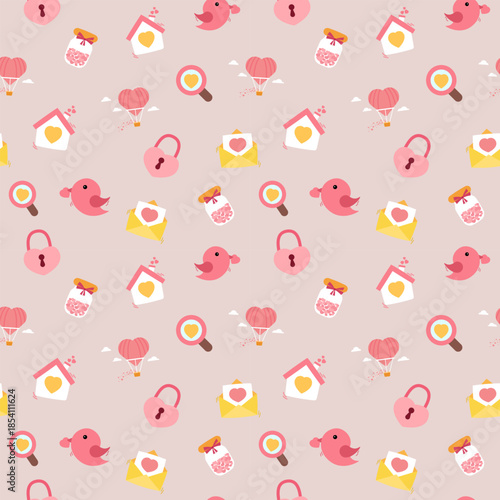 love and heart seamless pattern decoration element flat design
