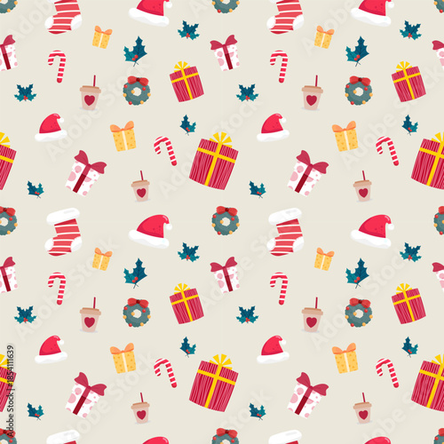 seamless pattern merry christmas and happy new year gift decoration element flat design