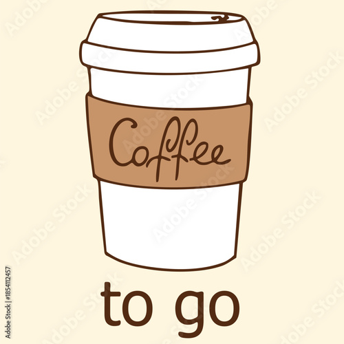 Illustration of a coffee to go cup with sleeve, simple flat style takeaway coffee concept