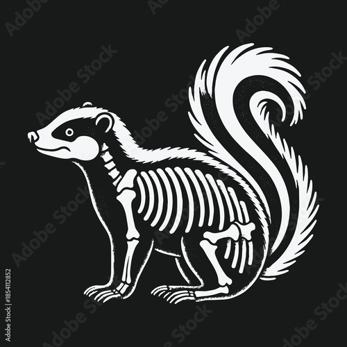 Stylized skunk skeleton anatomy vector illustration design.