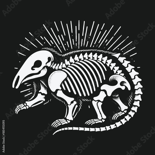 Stylized Rat Skeleton Illustration on Black Background.