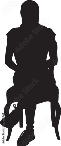 vector,front view of a silhouette of a woman sitting with her head covered and casual clothes, cross legged