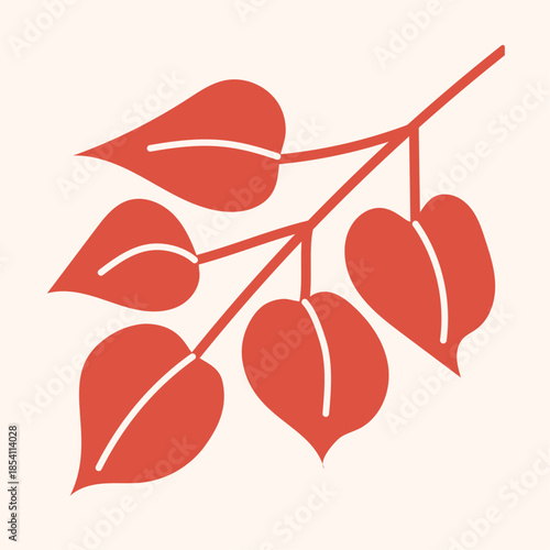 Autumn hand drawn organic shape five leaves on a branch in retro style for seamless pattern, prints and posters