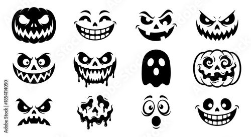 Collection of Spooky Halloween Pumpkin Faces and Ghost Icons jack-o-lantern